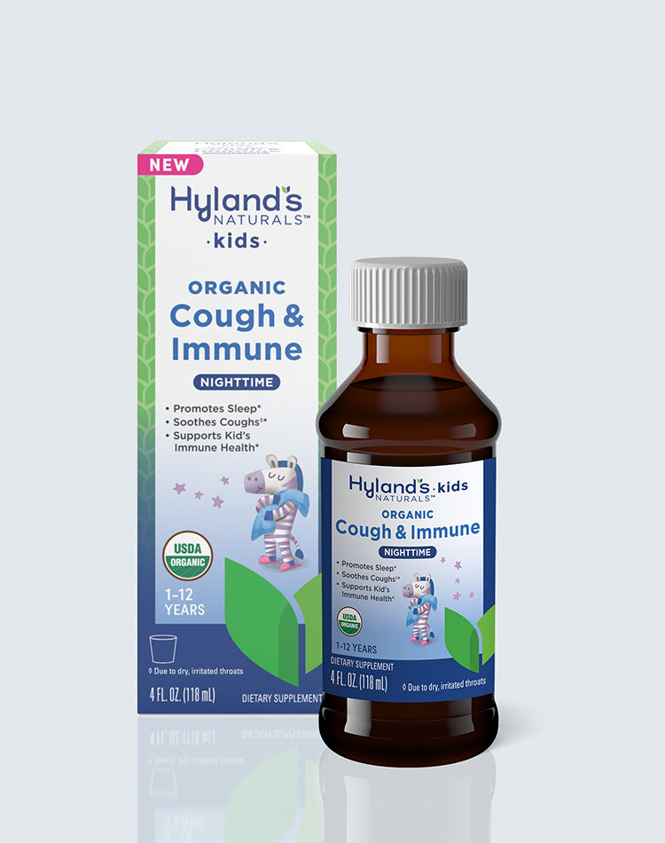 Kids Organic Cough & Immune packaging and container.