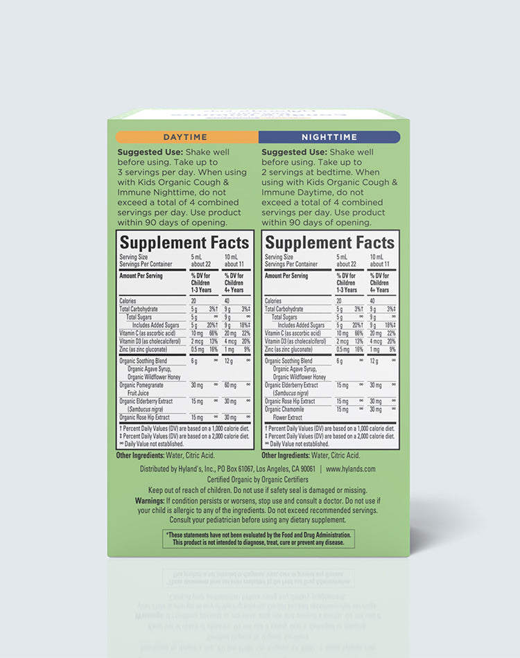 Kids Organic Cough & Immune drug facts.